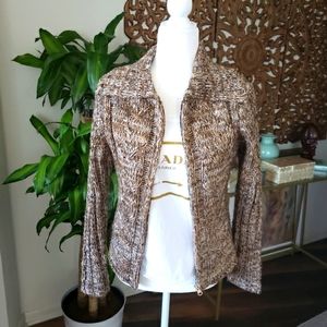 Wide collar Crochet zip up sweater